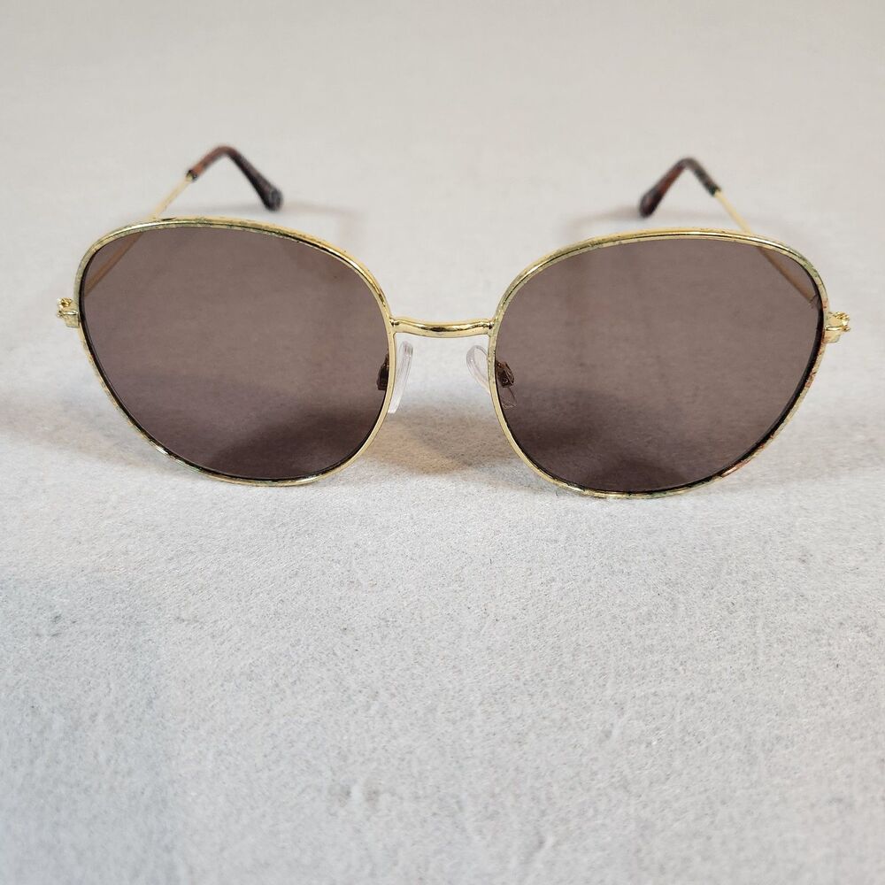 H&M Shiny Gold Metal Round Sunglasses with Brown Lenses